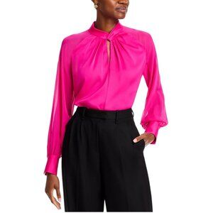 325$ Elie Tahari The Valentine Twist Design Silk Blend Blouse Top SZ S Hot Pink